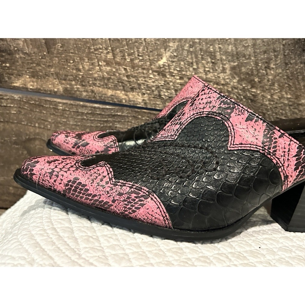 Rampage Western Mules Pink Black Snake Print‎ Pointed Clogs Heel Y2K Cowgirl 9.5 - Picture 3 of 9